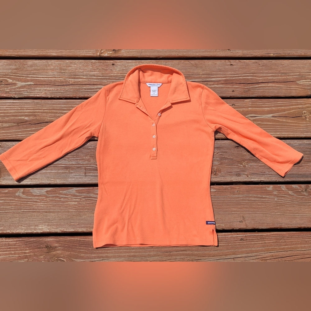Vintage Abercrombie & Fitch 3/4 Sleeve Polo Shirt Orange Y2K - Sz Small